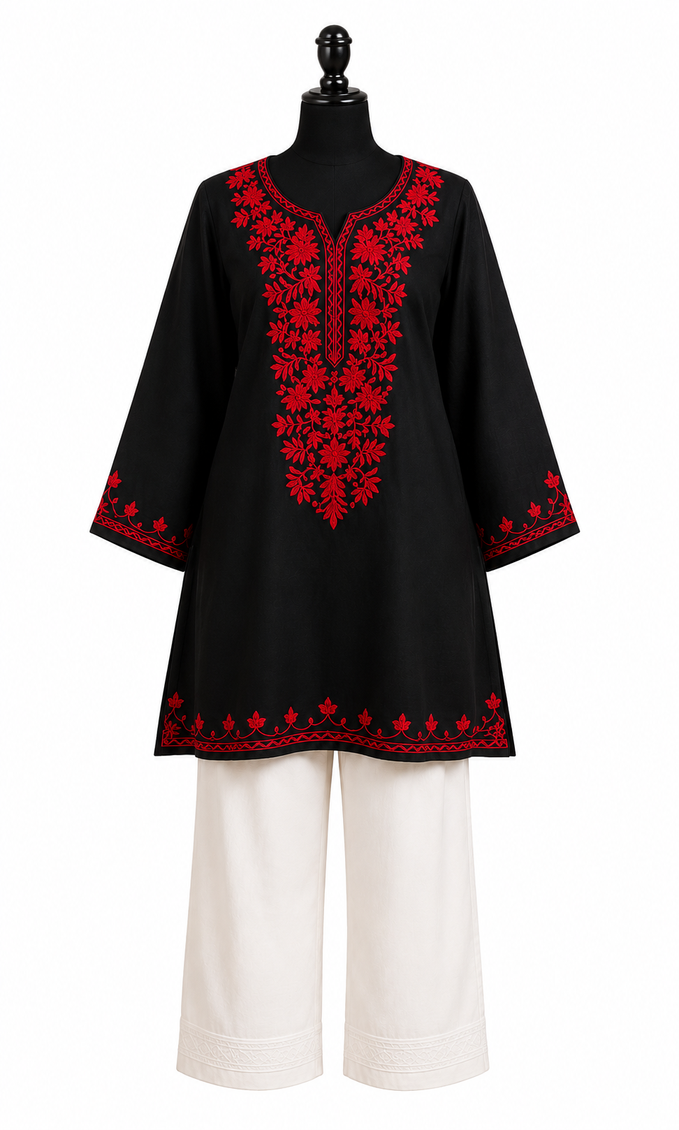 Red & Black Kashmiri Embroidery Kurti